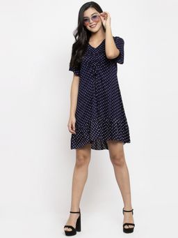 KASSUALLY - Women Blue & White Printed A-Line Ruched Mini Dress