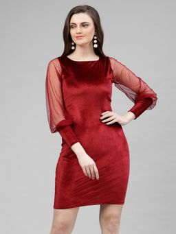 KASSUALLY - Women Maroon Solid Sheath Dress