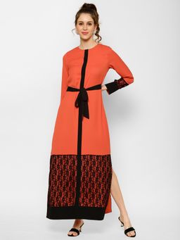 KASSUALLY - Women Orange and Black Solid Maxi Dress