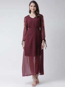 KASSUALLY - Women Burgundy Solid Maxi Dress