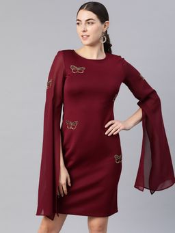 KASSUALLY - Women Maroon Embellished Sheath Dress