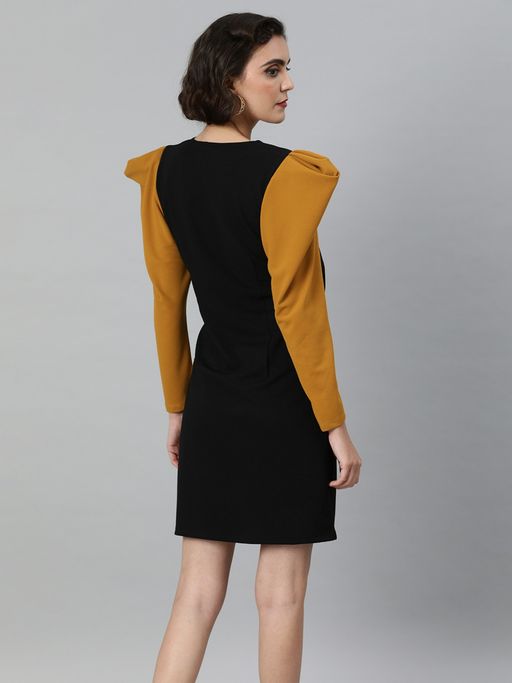 mustard yellow and black dress Buy KASSUALLY Women Black & Mustard Yellow Colour Blocked Wrap Dress Online