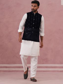 Jompers - Designer Embroidered Velvet Nehru Jacket with Kurta Pyjama