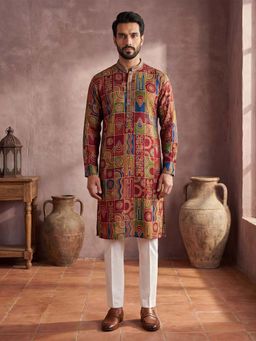 ETHNIC BAY - Mens Viscose Rayon Multi Abstract Printed Straight Kurta and Pyjama