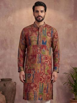 ETHNIC BAY - Mens Viscose Rayon Multi Abstract Printed Straight Kurta