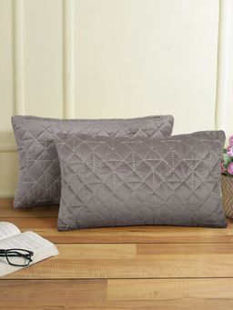 Eyda - Velvet Grey Color Set of 2 Quilted Cushion Cover (12x20 Inch)