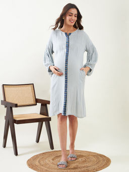 The Kaftan Company - Light Blue Soft Cotton Maternity Shirt Dress