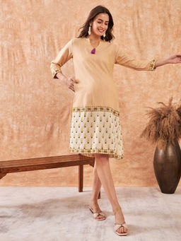 The Kaftan Company - Beige Chic Hand Embroidered Maternity Dress