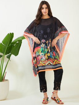 The Kaftan Company - Black Midnight Tropical Elegant Georgette Kurta