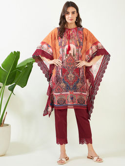 The Kaftan Company - Mustard Checks Delight Georgette Kaftan