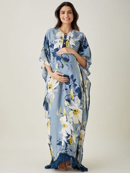 The Kaftan Company - Blue Floral Laced Up Nursing Kaftan