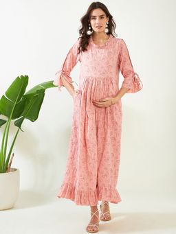 The Kaftan Company - Peach Butterfly Maternity and Feeding Dress