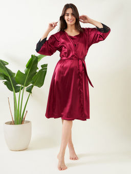 The Kaftan Company - Maroon Blue Laced Up Gown- (Set of 2)