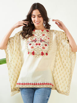 The Kaftan Company - Ivory Blossom Artistic Hand Embroidered Kaftan Top