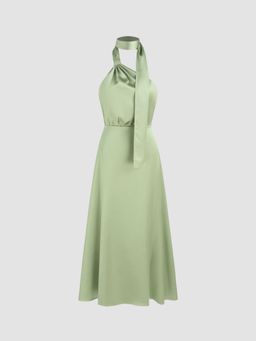 Cider - Satin Halter Neckline Backless Maxi Dress