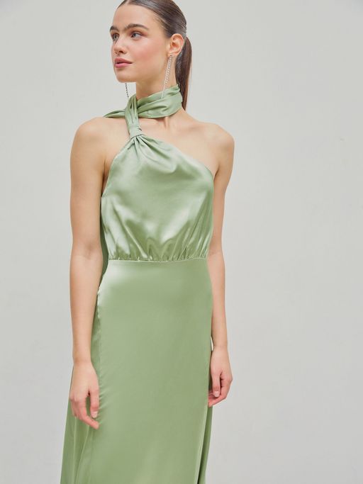 Buy Cider Satin Halter Neckline Backless Maxi Dress Online