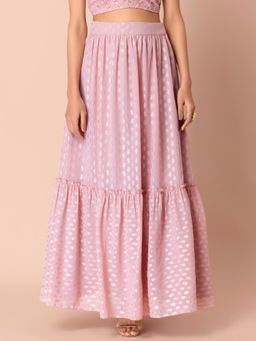 Indya - Pink Printed Foil Ruffled Lehenga Skirt