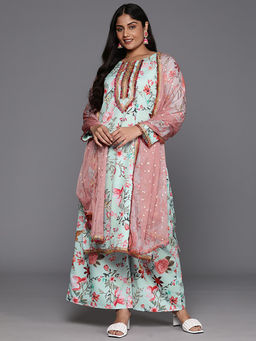 A plus by Ahalyaa - Plus Size Floral Printed Kurta with Palazzos & Dupatta (Set of 3)