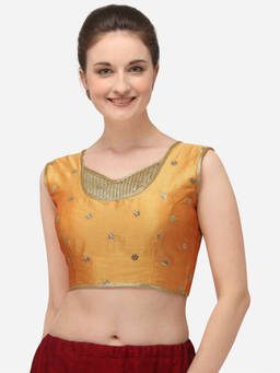 Amrutam Fab - Womens Phantom Silk Work Yellow Stiched Blouse With V Neck