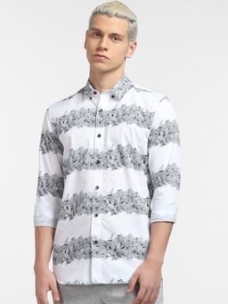 Jack & Jones - White Printed Full Sleeves Shirt
