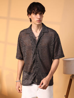 Campus Sutra - Mens Chocolate Brown Conoid Knit Oversized Shirt