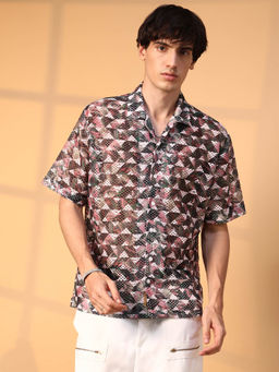 Campus Sutra - Mens Multi-Color Overlap Knit Oversized Shirt