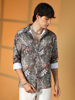 Campus Sutra - Mens Moss Green Jungle Utility Shirt