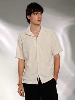 Campus Sutra - Mens Off-White Aztec-Textured Shirt