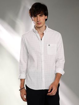 Campus Sutra - Mens Daisy White Quad-Textured Shirt