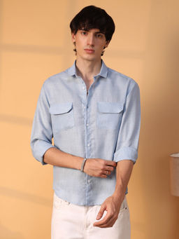 Campus Sutra - Mens Powder Blue Solid Utility Shirt