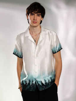 Campus Sutra - Mens White and Pine Green Pine Ombre Shirt