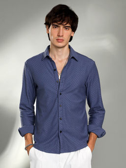 Campus Sutra - Mens Aegean Blue Checks-Weave Shirt