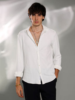 Campus Sutra - Mens Chalk White Rope-Textured Shirt
