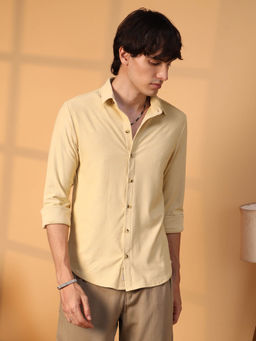Campus Sutra - Mens Butter Yellow Criss-Cross Shirt