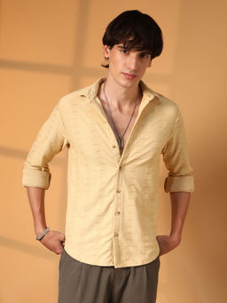 Campus Sutra - Mens Butter Yellow Ruche-Ribbed Shirt