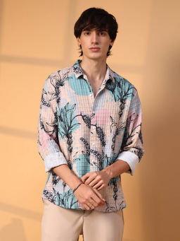 Campus Sutra - Mens Multi-Color Sprig-Waffle Shirt