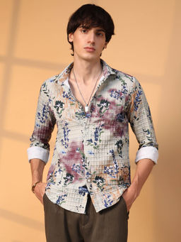 Campus Sutra - Mens Multi-Color Floral-Waffle Shirt