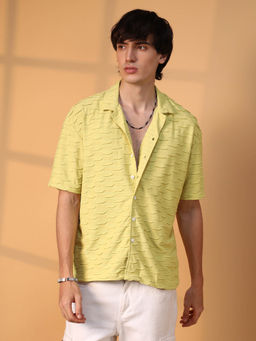 Campus Sutra - Mens Butter Yellow Swish-Textured Shirt