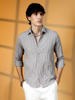 Campus Sutra - Mens Coin Grey Grain-Textured Shirt
