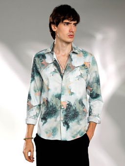Campus Sutra - Mens Jungle Green Faded Bloom Shirt