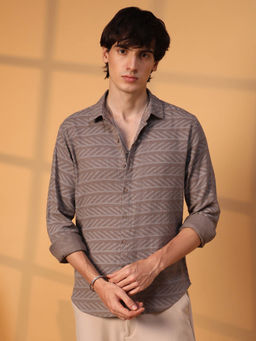 Campus Sutra - Mens Mocha Brown Earthy Lined Shirt