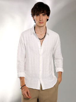 Campus Sutra - Mens Cream White Solid Textured Knit Shirt