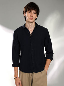 Campus Sutra - Mens Navy Blue Solid Basic Shirt
