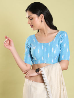 SALWAR STUDIO - Blue Print Cotton Readymade Blouse