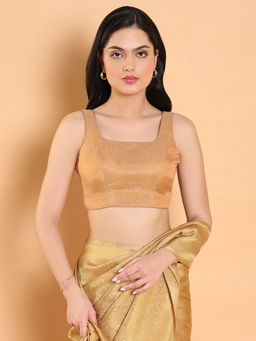 SALWAR STUDIO - Brown Self Design Tissue Readymade Blouse