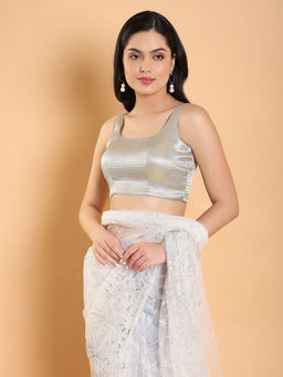 SALWAR STUDIO - Silver Self Design Tissue Readymade Blouse