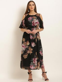 RARE - Women Black Printed Fit And Flare Dress