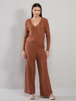 Nykd by Nykaa - Ribbed Flare Pants NYLE113 Light Brown