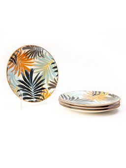 EZ Life - Palm Leaf Designed 8 5 Inch Ceramic Serving Plates Dinnerware Pack Of 4
