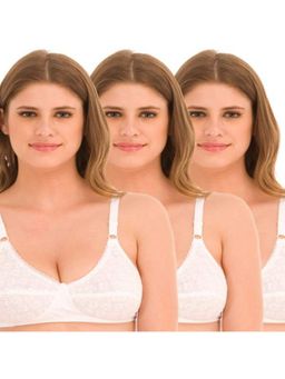 Bodycare - White Full Coverage Embroidered Non Padded Comfort 3Pcs Bra Combo